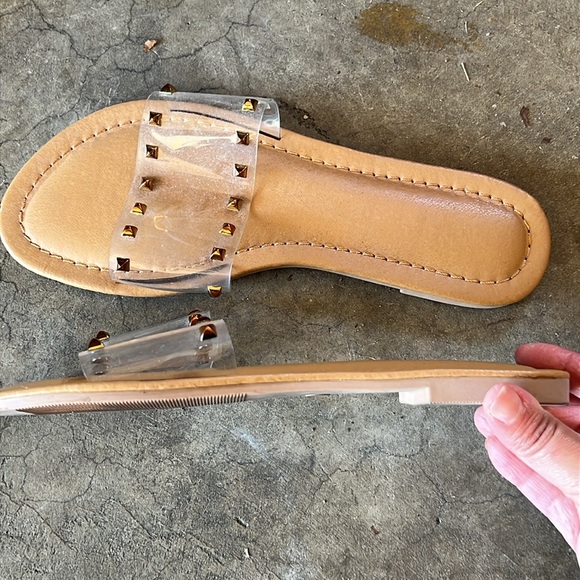 Studded Tan Slide Sandals - Picture 3 of 4